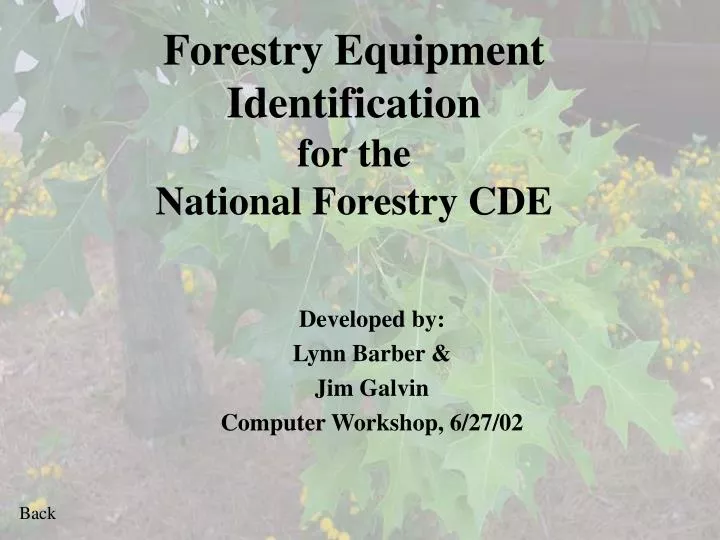 forestry equipment identification for the national forestry cde