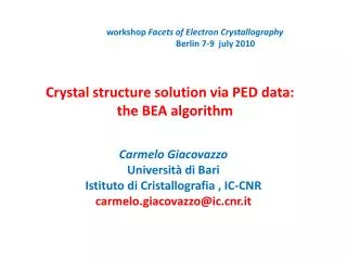Crystal structure solution via PED data: the BEA algorithm