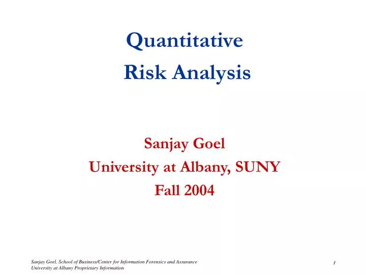 quantitative risk analysis sanjay goel university at albany suny fall 2004