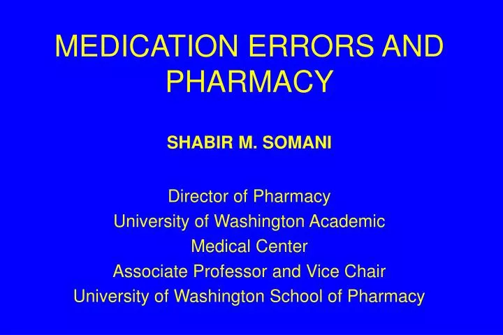 medication errors and pharmacy