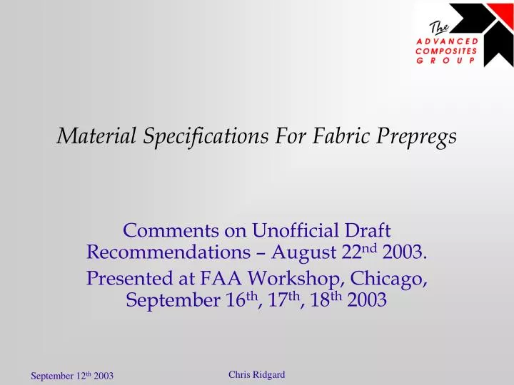 material specifications for fabric prepregs