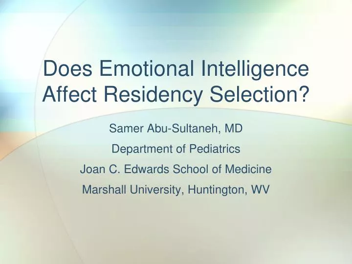 does emotional intelligence affect residency selection
