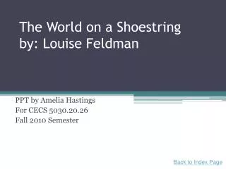 The World on a Shoestring by: Louise Feldman