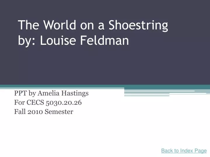 the world on a shoestring by louise feldman