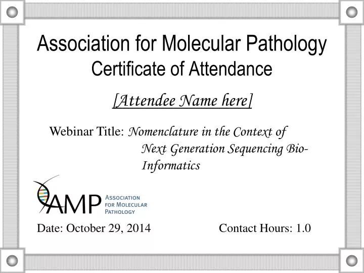 association for molecular pathology certificate of attendance