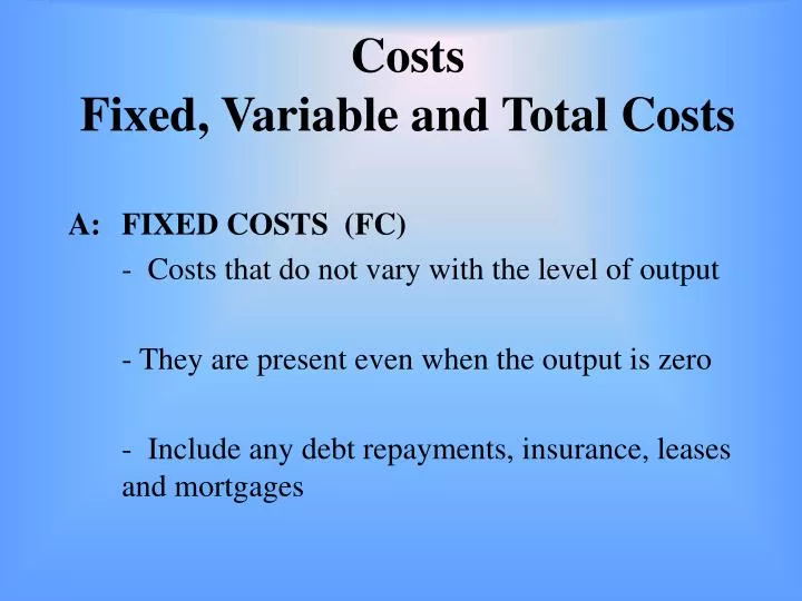 costs fixed variable and total costs