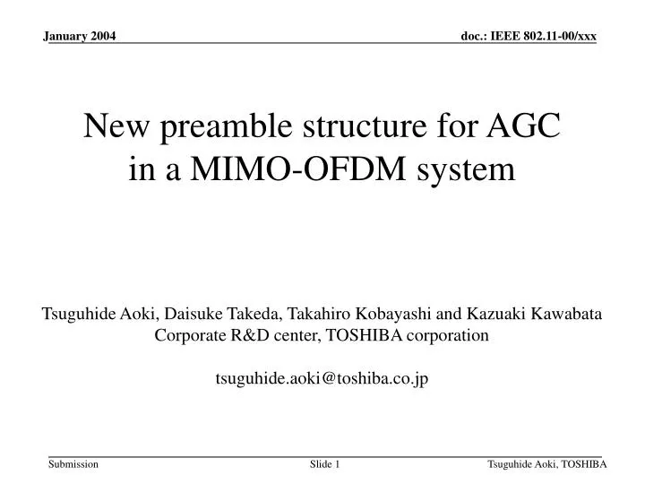 new preamble structure for agc in a mimo ofdm system