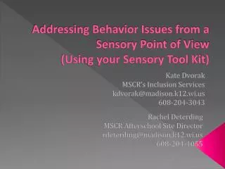 Addressing Behavior Issues from a Sensory Point of View (Using your Sensory Tool Kit)