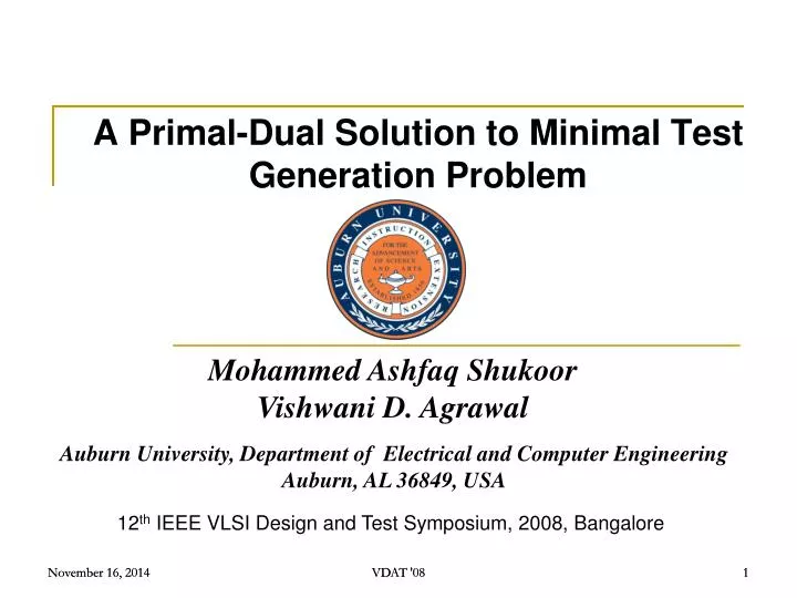 a primal dual solution to minimal test generation problem