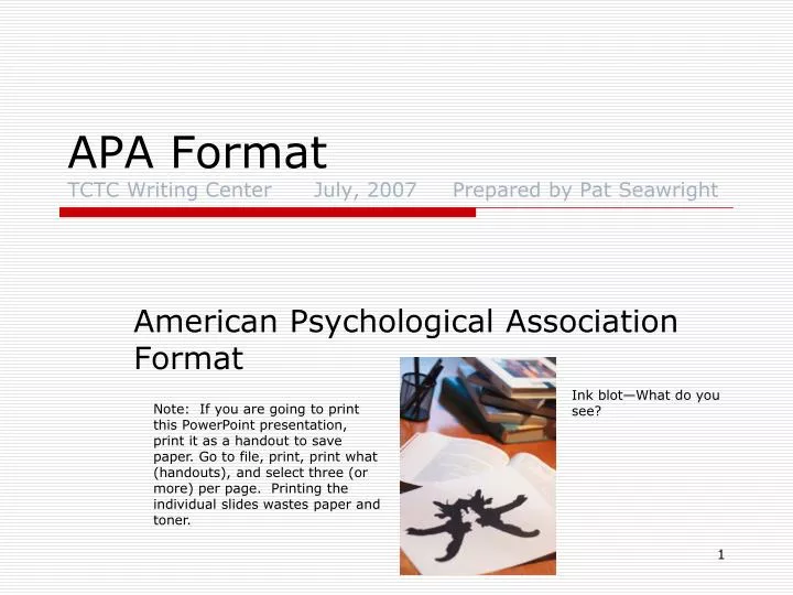 apa format tctc writing center july 2007 prepared by pat seawright