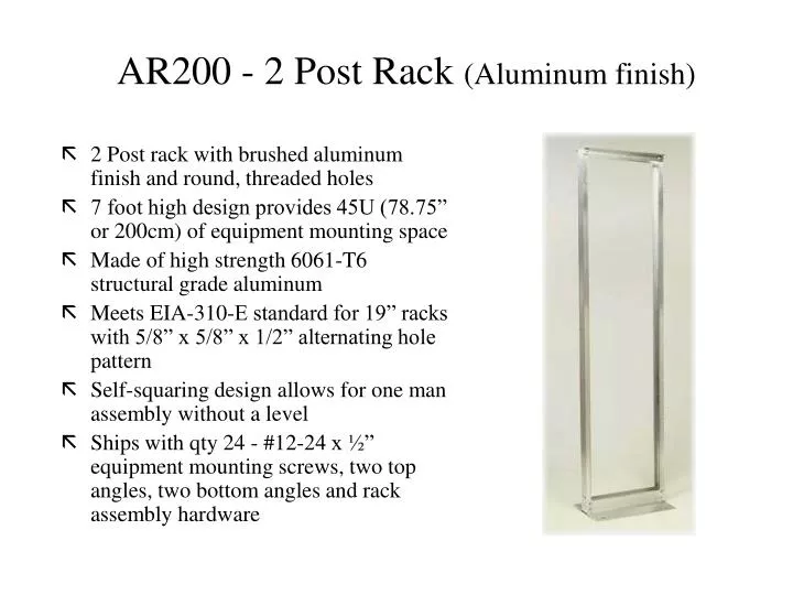 ar200 2 post rack aluminum finish