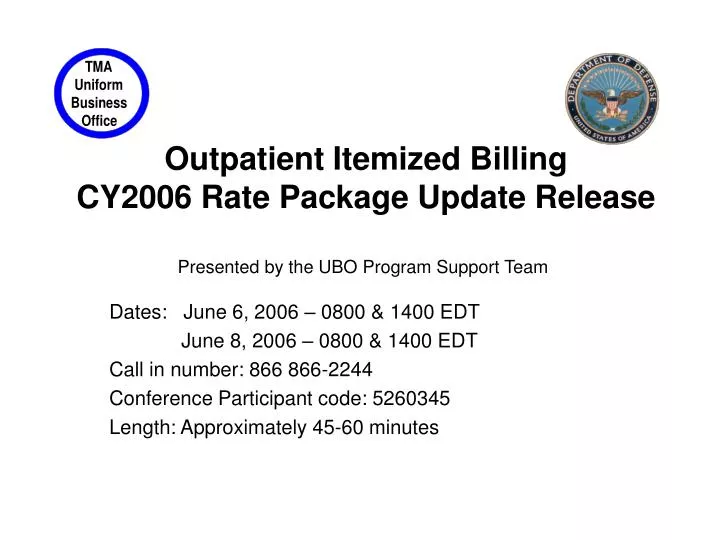 outpatient itemized billing cy2006 rate package update release