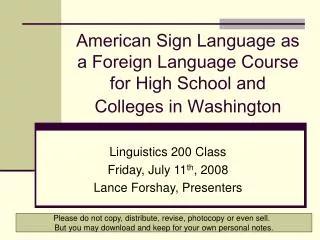 american sign language as a foreign language course for high school and colleges in washington