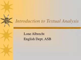 Introduction to Textual Analysis