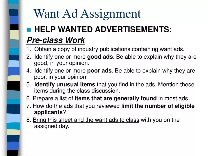 want ad assignment