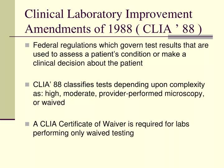 clinical laboratory improvement amendments of 1988 clia 88