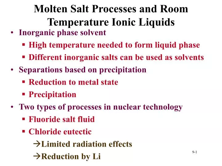 molten salt processes and room temperature ionic liquids