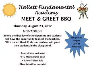 Hallett Fundamental Academy MEET &amp; GREET BBQ