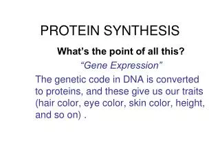 PROTEIN SYNTHESIS