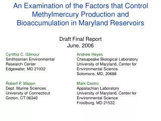 Cynthia C. Gilmour Smithsonian Environmental Research Center Edgewater, MD 21032 Robert P. Mason