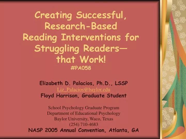 creating successful research based reading interventions for struggling readers that work pa058
