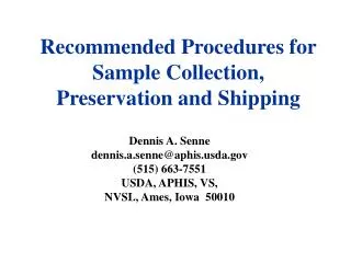 Recommended Procedures for Sample Collection, Preservation and Shipping