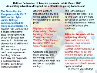 Balloon Federation of America presents Hot Air Camp 2008
