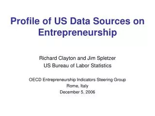 Profile of US Data Sources on Entrepreneurship