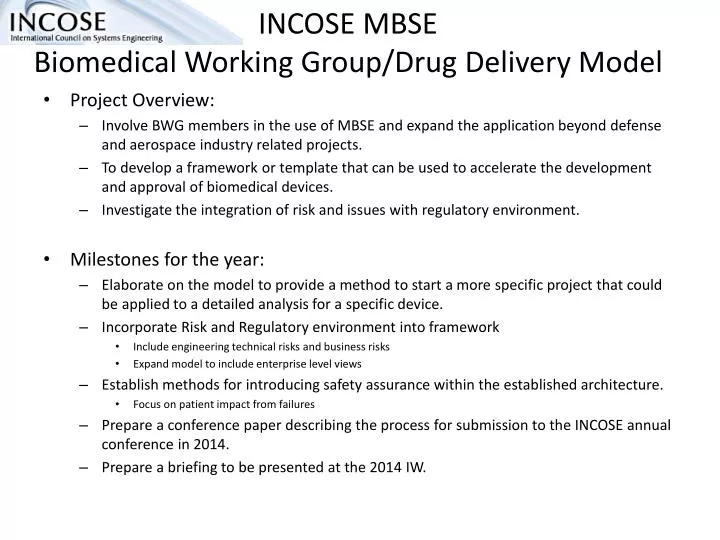 incose mbse biomedical working group drug delivery model