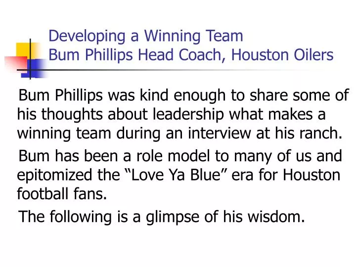 developing a winning team bum phillips head coach houston oilers