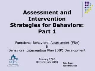 Assessment and Intervention Strategies for Behaviors: Part 1