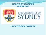 INSOLVENCY LECTURE 3 WINTER 2010