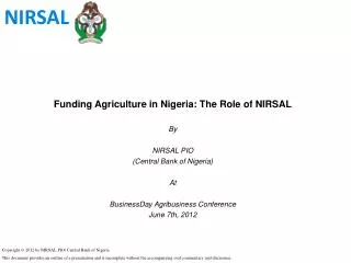 Funding Agriculture in Nigeria: The Role of NIRSAL