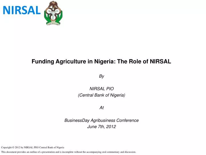 funding agriculture in nigeria the role of nirsal