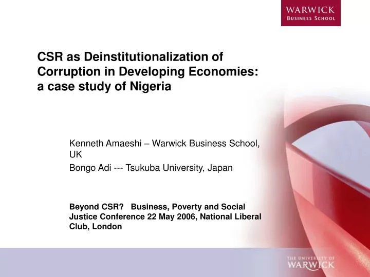 csr as deinstitutionalization of corruption in developing economies a case study of nigeria