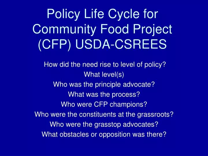 policy life cycle for community food project cfp usda csrees
