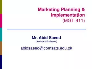 Marketing Planning &amp; Implementation (MGT-411)