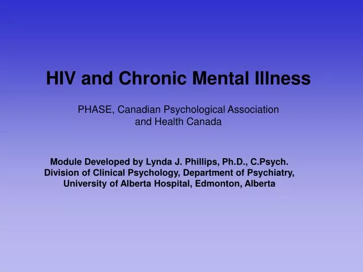 hiv and chronic mental illness phase canadian psychological association and health canada
