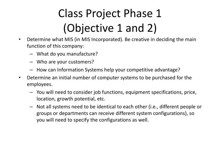 class project phase 1 objective 1 and 2