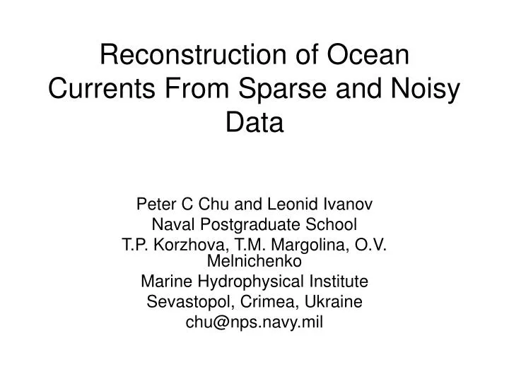 reconstruction of ocean currents from sparse and noisy data