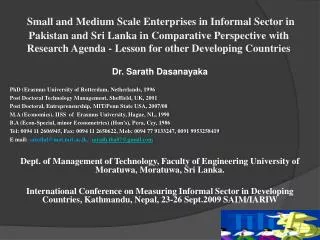 Dr. Sarath Dasanayaka PhD (Erasmus University of Rotterdam, Netherlands, 1996