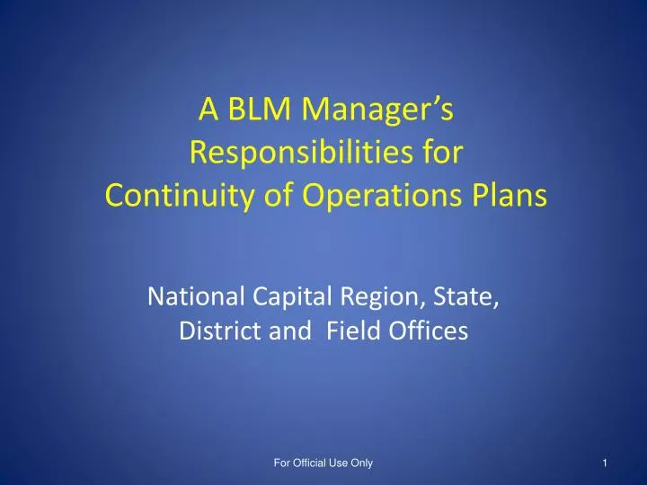 a blm manager s responsibilities for continuity of operations plans
