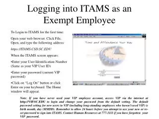 Logging into ITAMS as an Exempt Employee