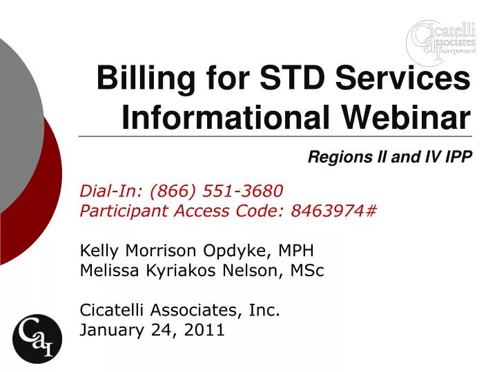 billing for std services informational webinar regions ii and iv ipp