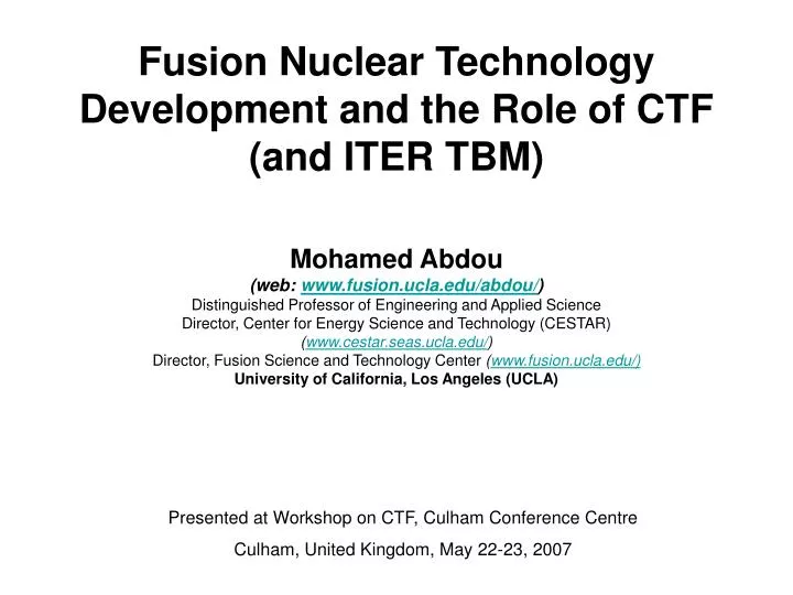fusion nuclear technology development and the role of ctf and iter tbm