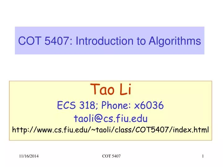 cot 5407 introduction to algorithms