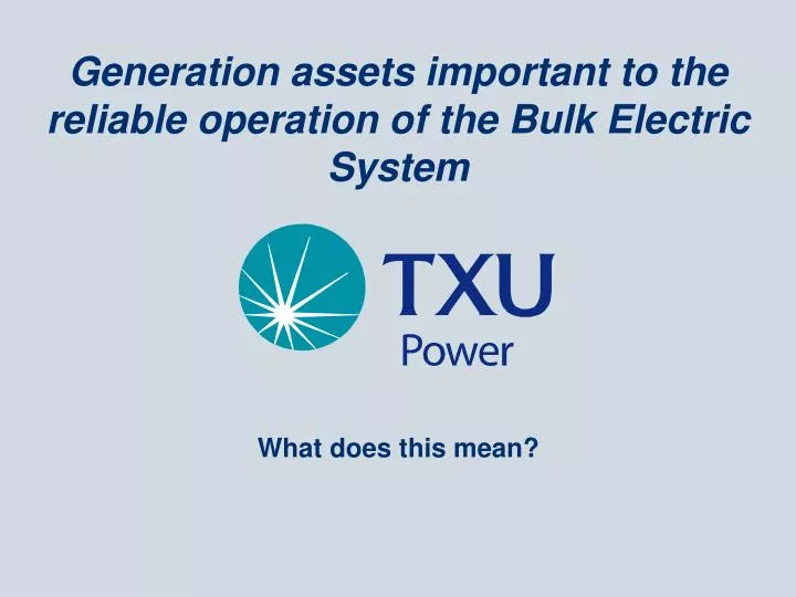generation assets important to the reliable operation of the bulk electric system