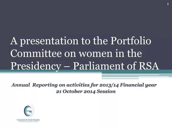 a presentation to the portfolio committee on women in the presidency parliament of rsa