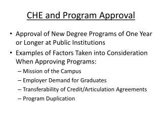 CHE and Program Approval