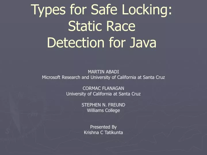 types for safe locking static race detection for java